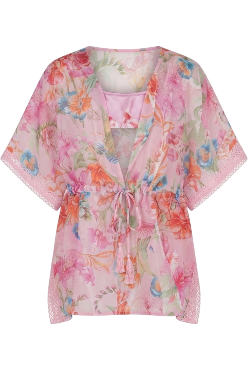 Pink freesia chiffon tunic - product view