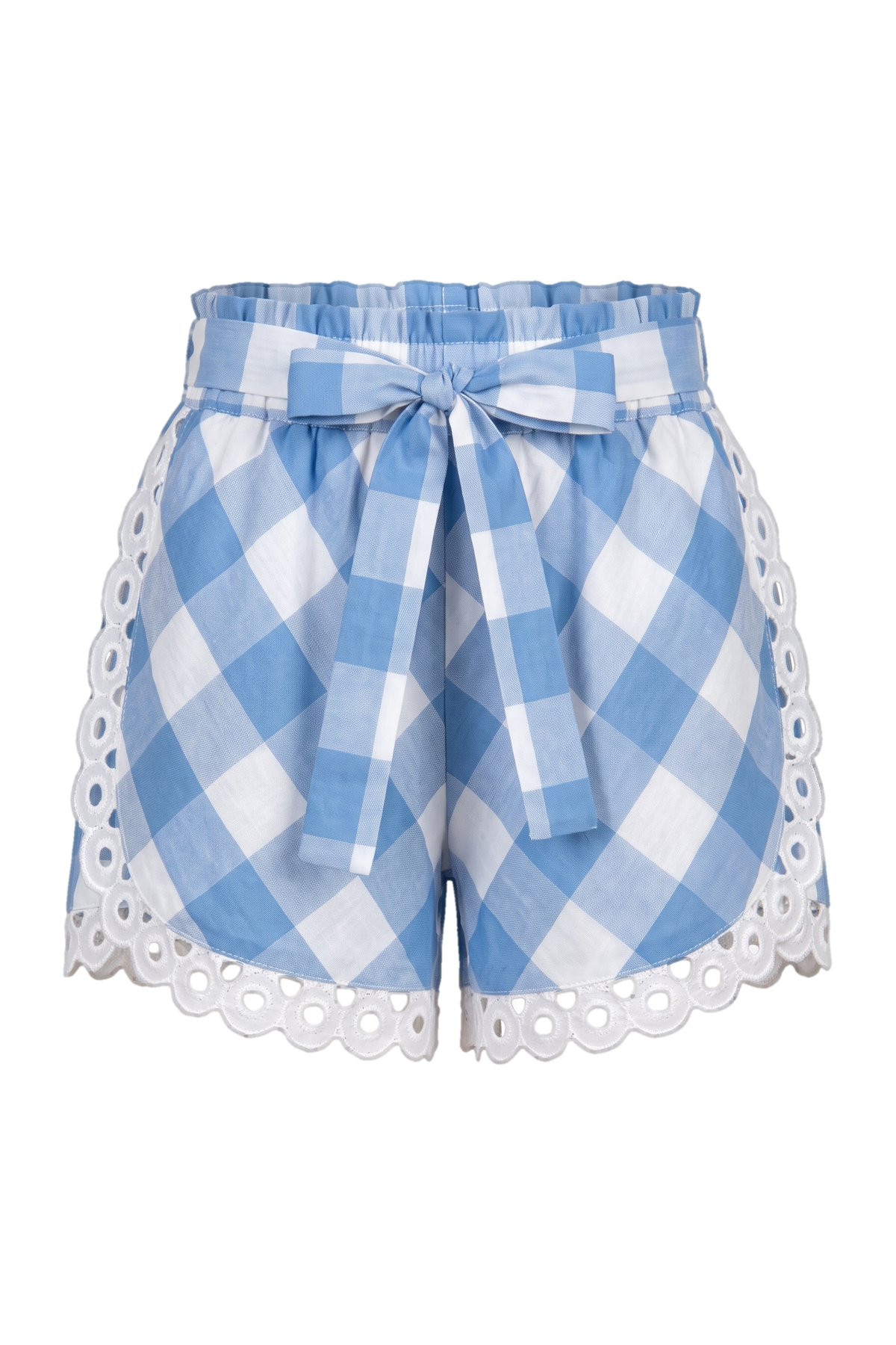 Cotton shorts in baby blue and white check - product view