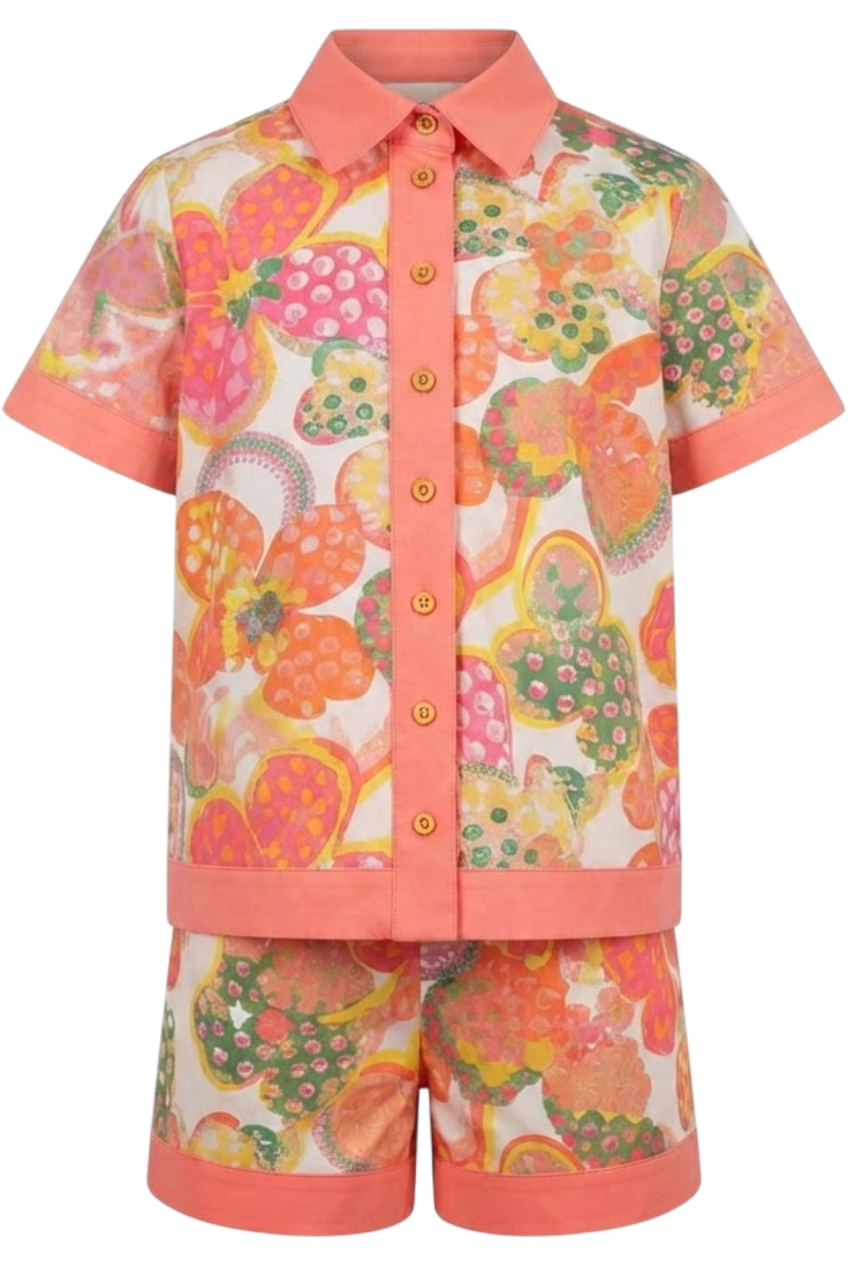 Liberty cotton abstract flowers and coral details set - product view