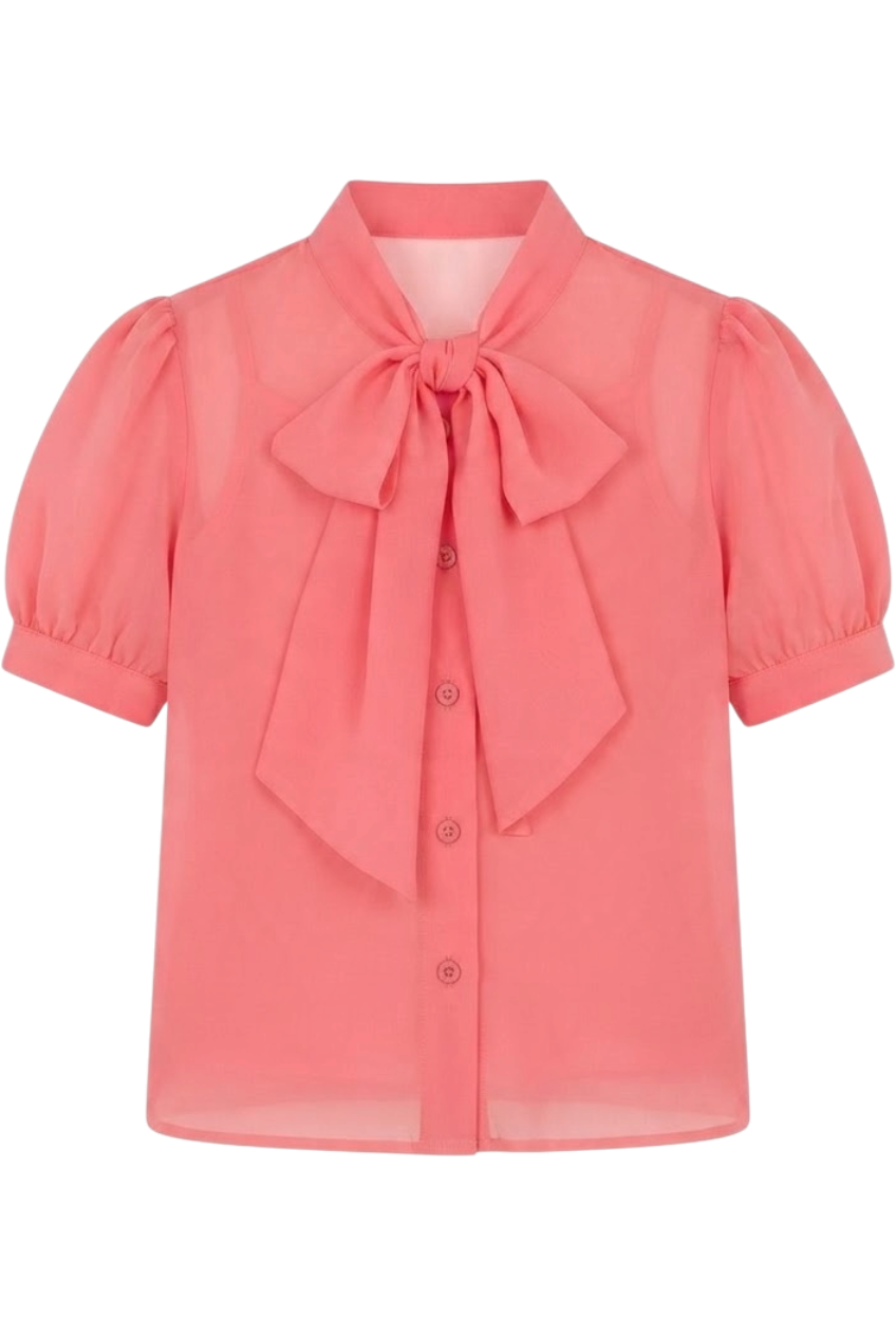 Coral pink chiffon pussy bow shirt with camisole - product view