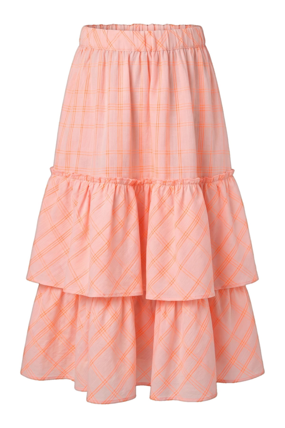 Orange and pink neon cotton skirt with frills - product view