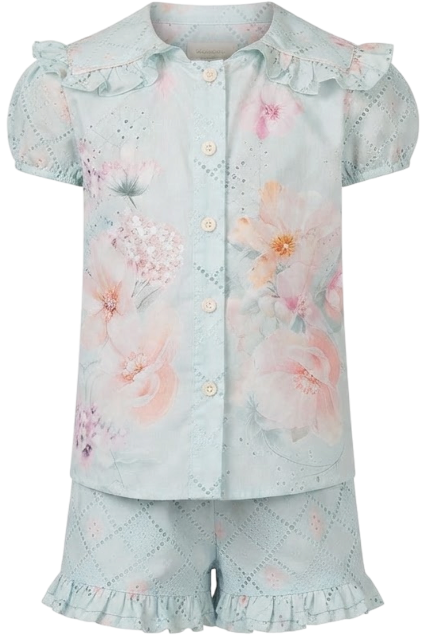 Floral shirt and shorts set with hand-made embellishments - product view