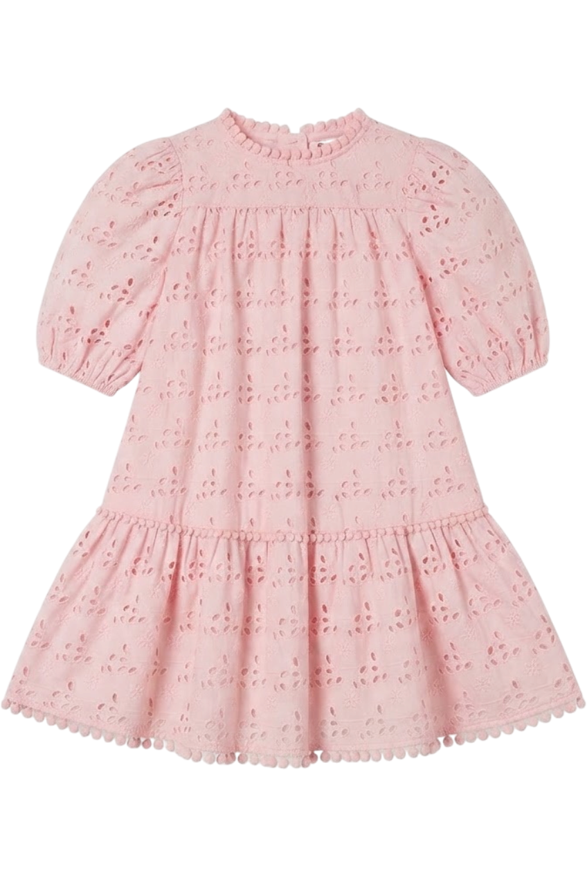 Pink embroidered cotton/broderie anglaise flare dress - product view