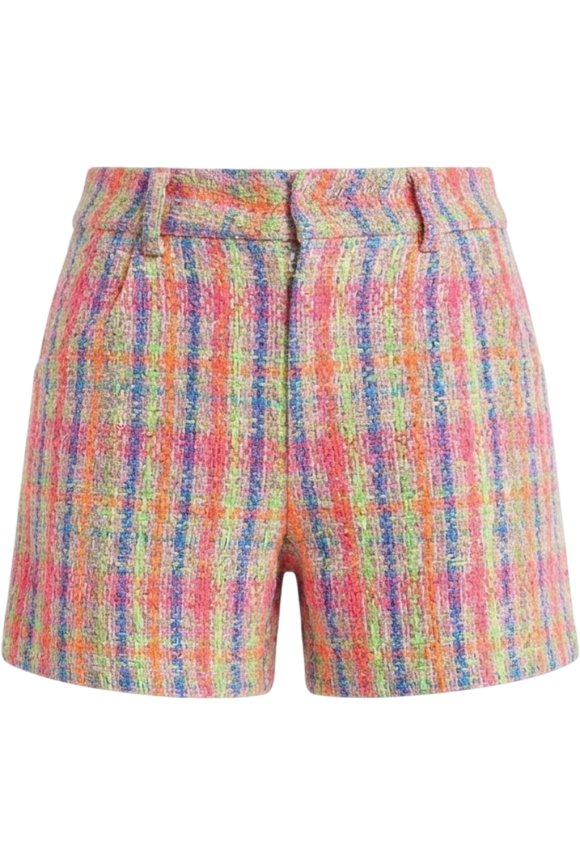 Pink, blue, green neon tweed cotton blend shorts - product view