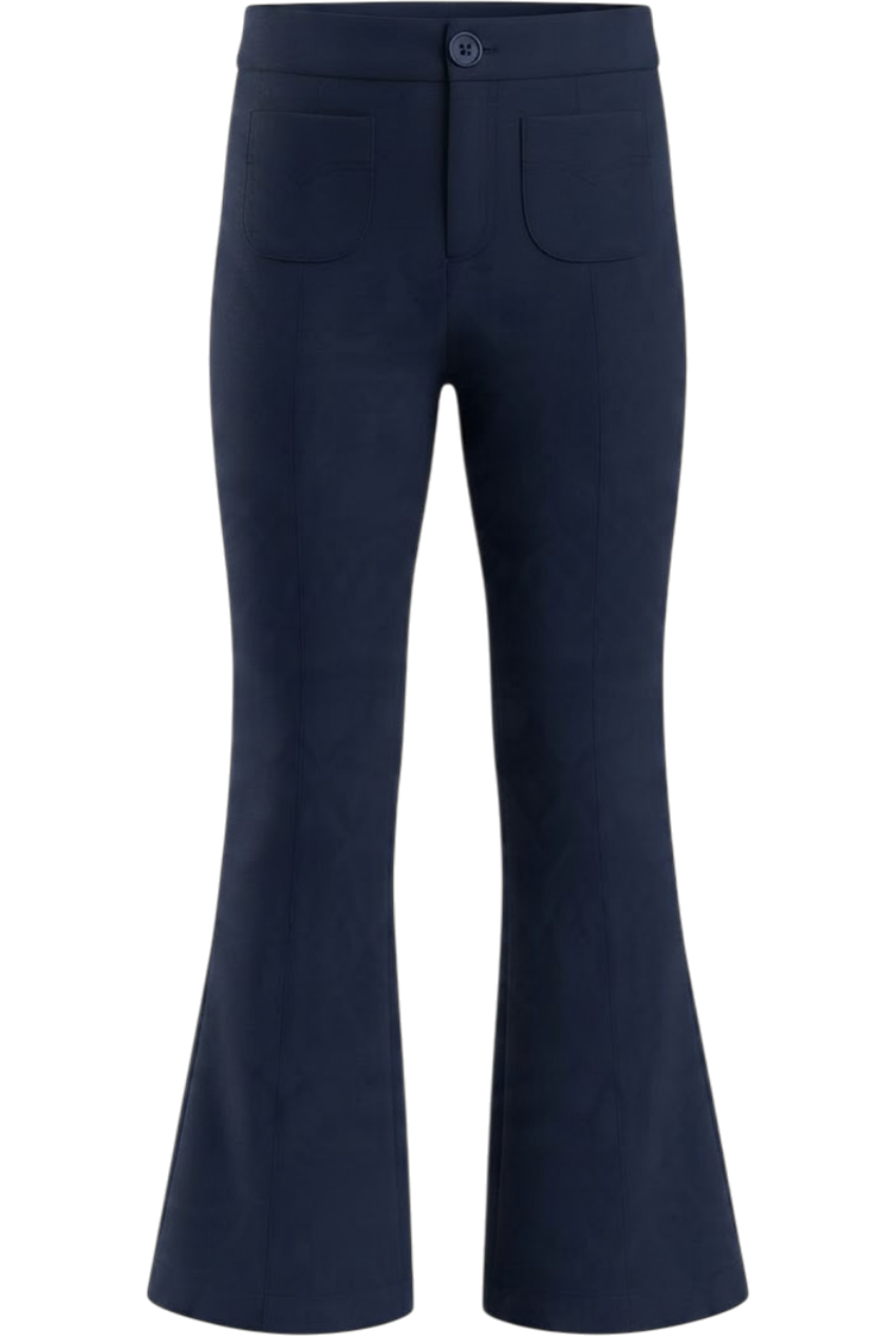 Blue poly-viscose Punto Milano slim trousers with front pockets - product view