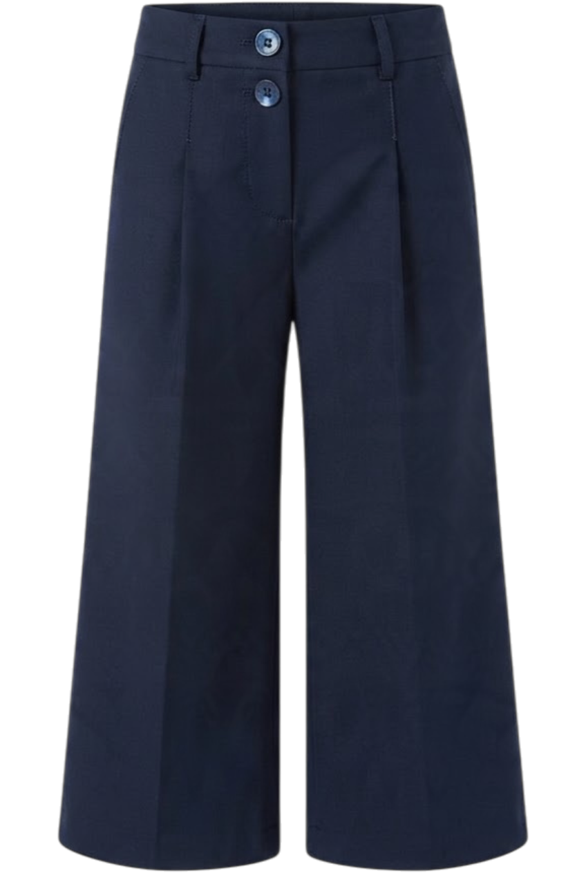 Blue poly-viscose wide 7/8 trousers with pleats and branded mother of pearl buttons - product view
