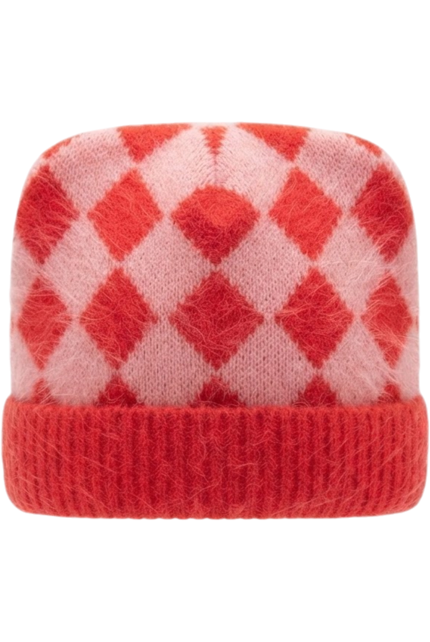 Pink and red rhombus moher hat - product view