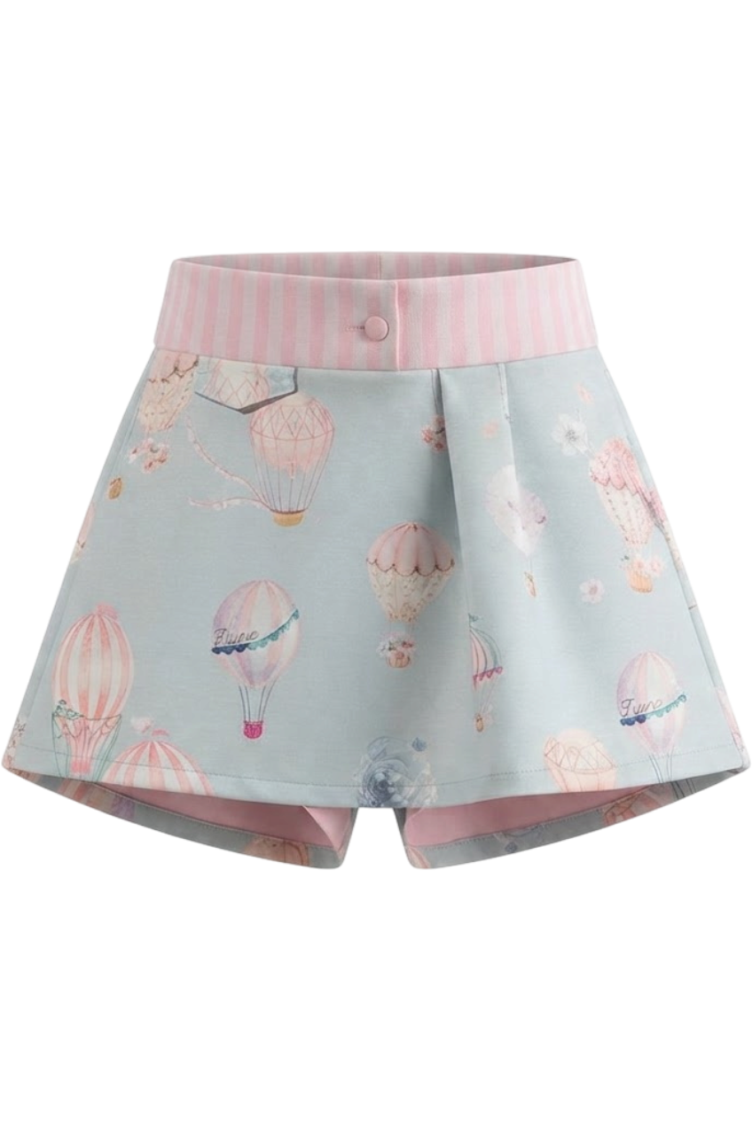 Mint blue skort with balloon and flowers print - product view