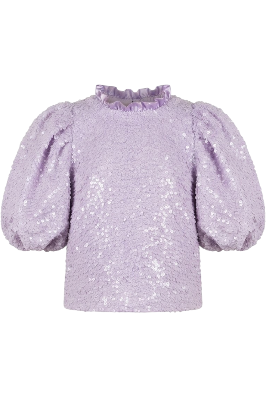 Violet sequins top with voluminous sleeves - product view