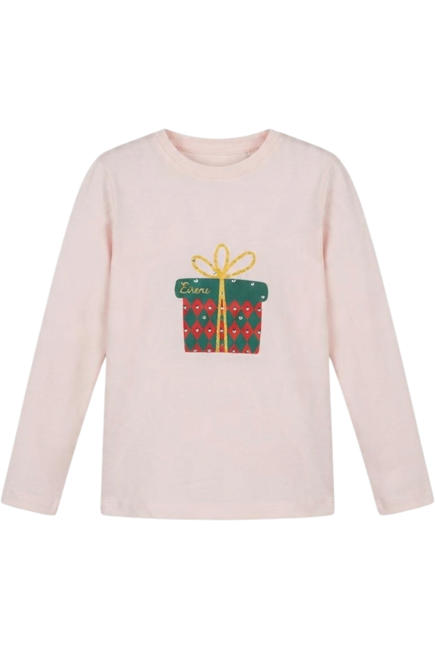 T-shirt with Christmas gift print and crystals - product view