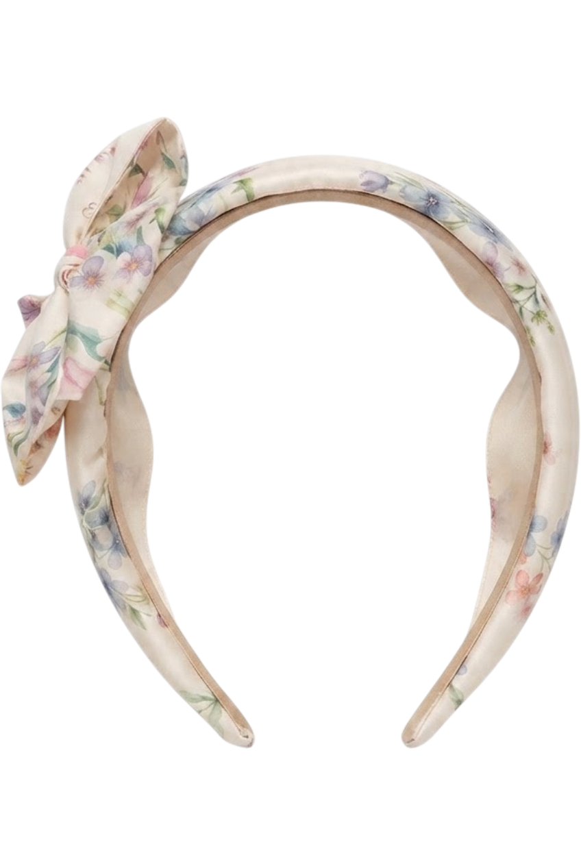 Satin cotton tulip headband with bow - product view