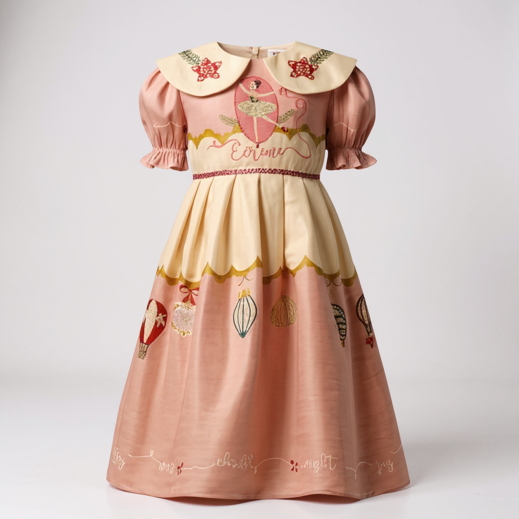 Pink and yellow dress with hand-embellished collar