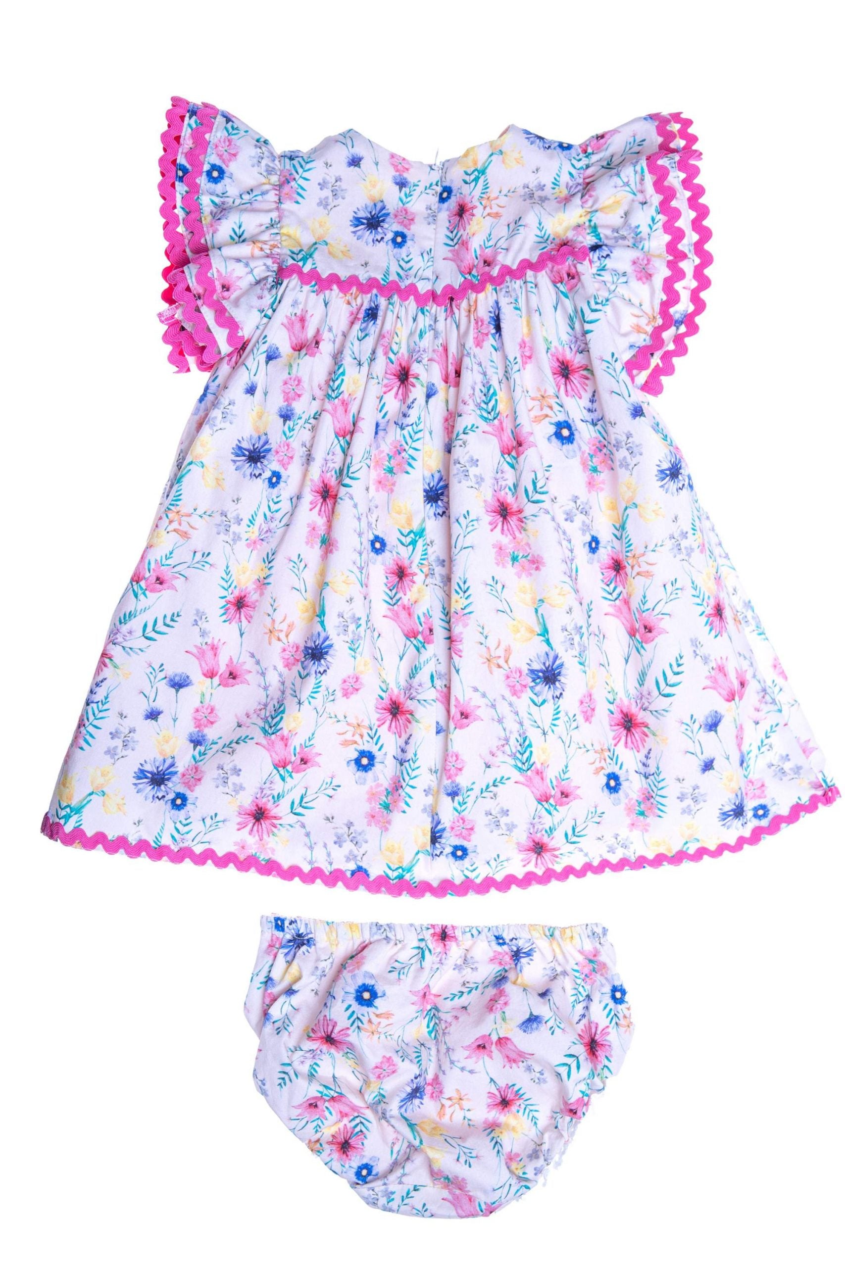 Baby light pink bright flowers satin cotton dress
