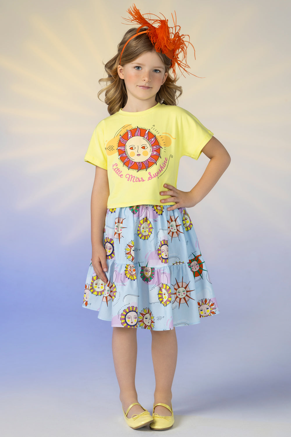 Pale yellow "Little Miss Sunshine" hand-embellished with Swarovski crystals t-shirt