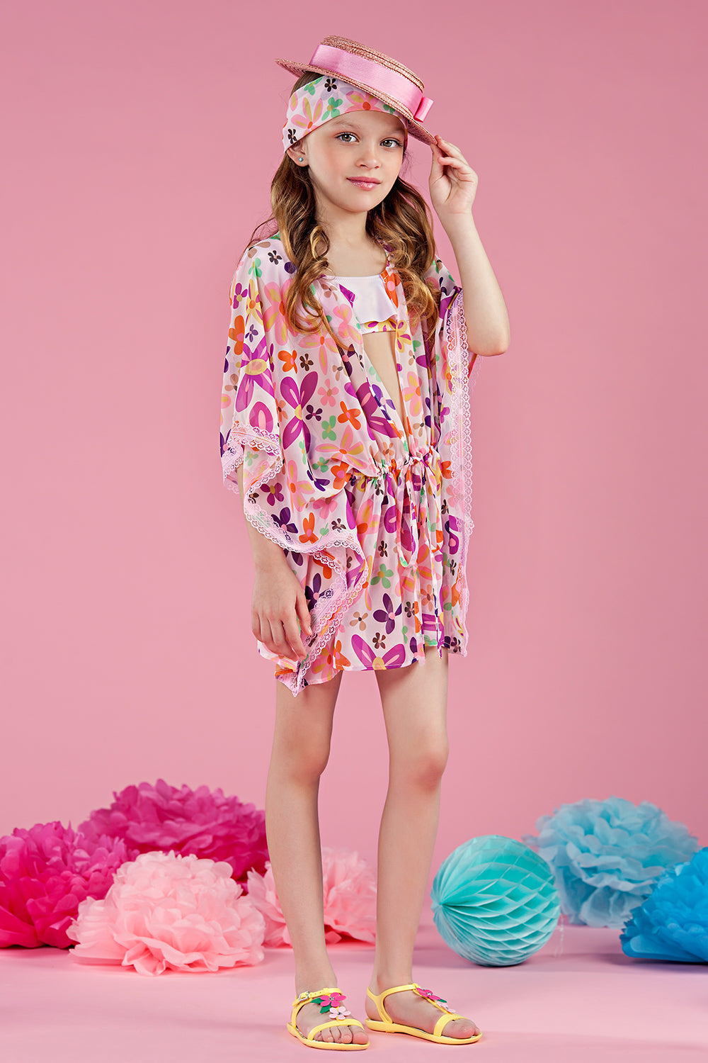 Pink floral chiffon tunic