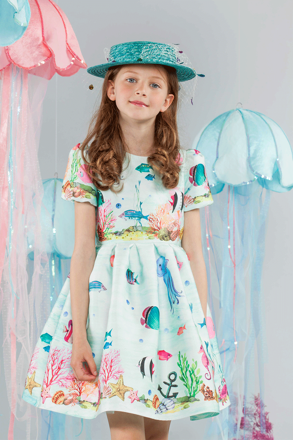 Blue underwater world dress with Swarovski crystals