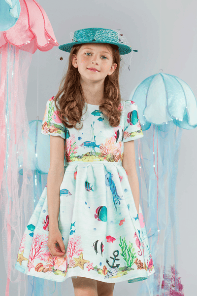Blue underwater world dress with Swarovski crystals