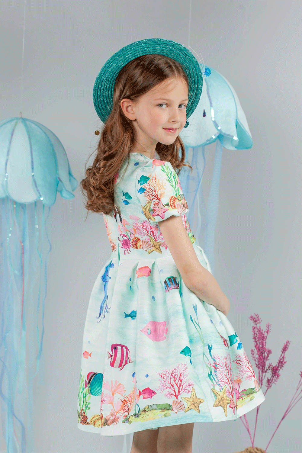 Blue underwater world dress with Swarovski crystals