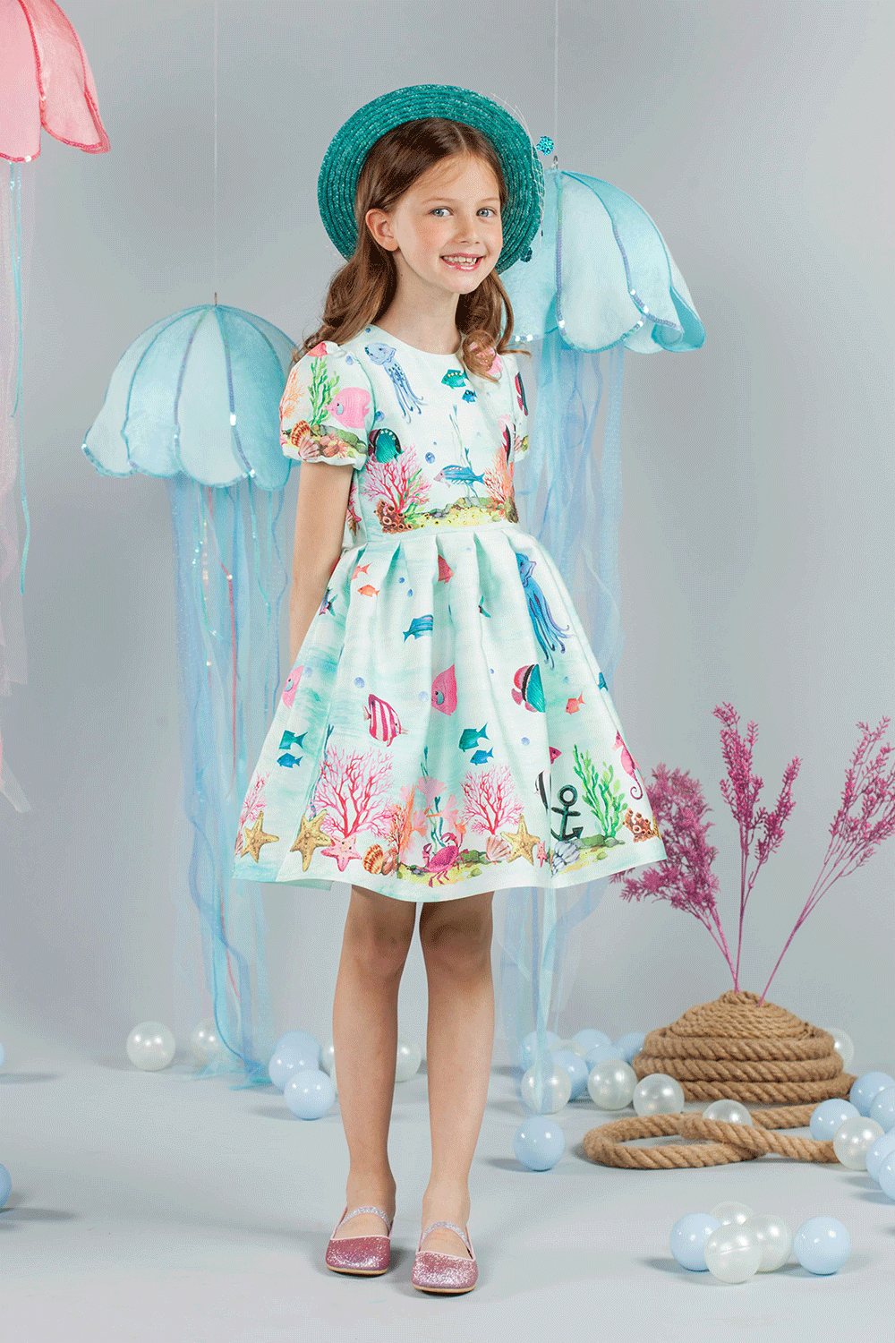 Blue underwater world dress with Swarovski crystals