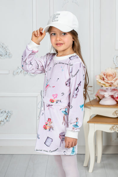 Velvet tunic with ballet print and adjustable waist