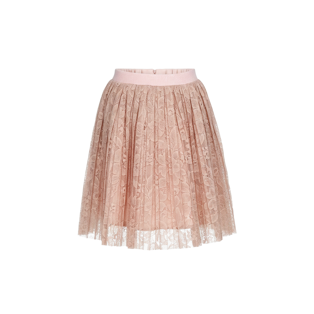 Soft pink pleated lace skirt with an elastic waistband