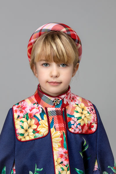 Blue floral printed flared cape with a jewel button