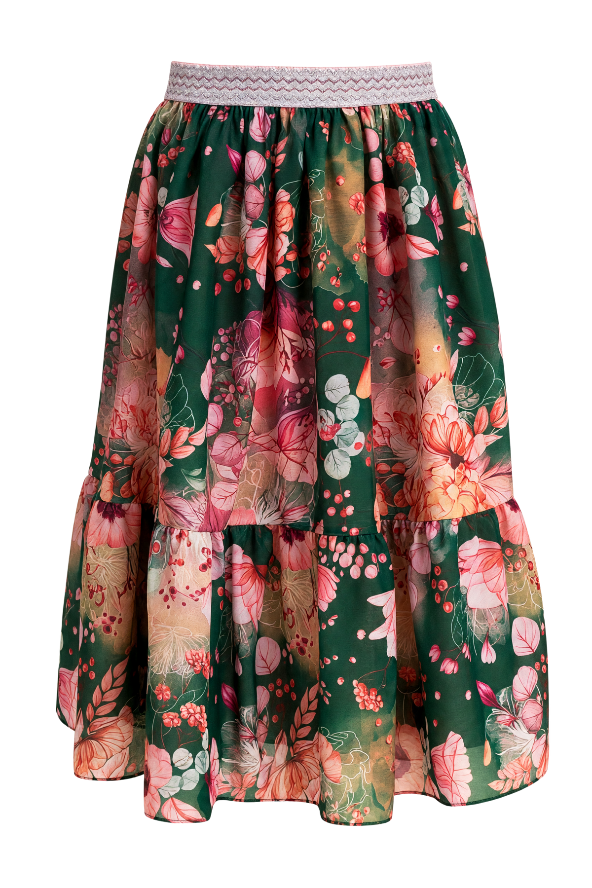 Green floral long skirt - product view