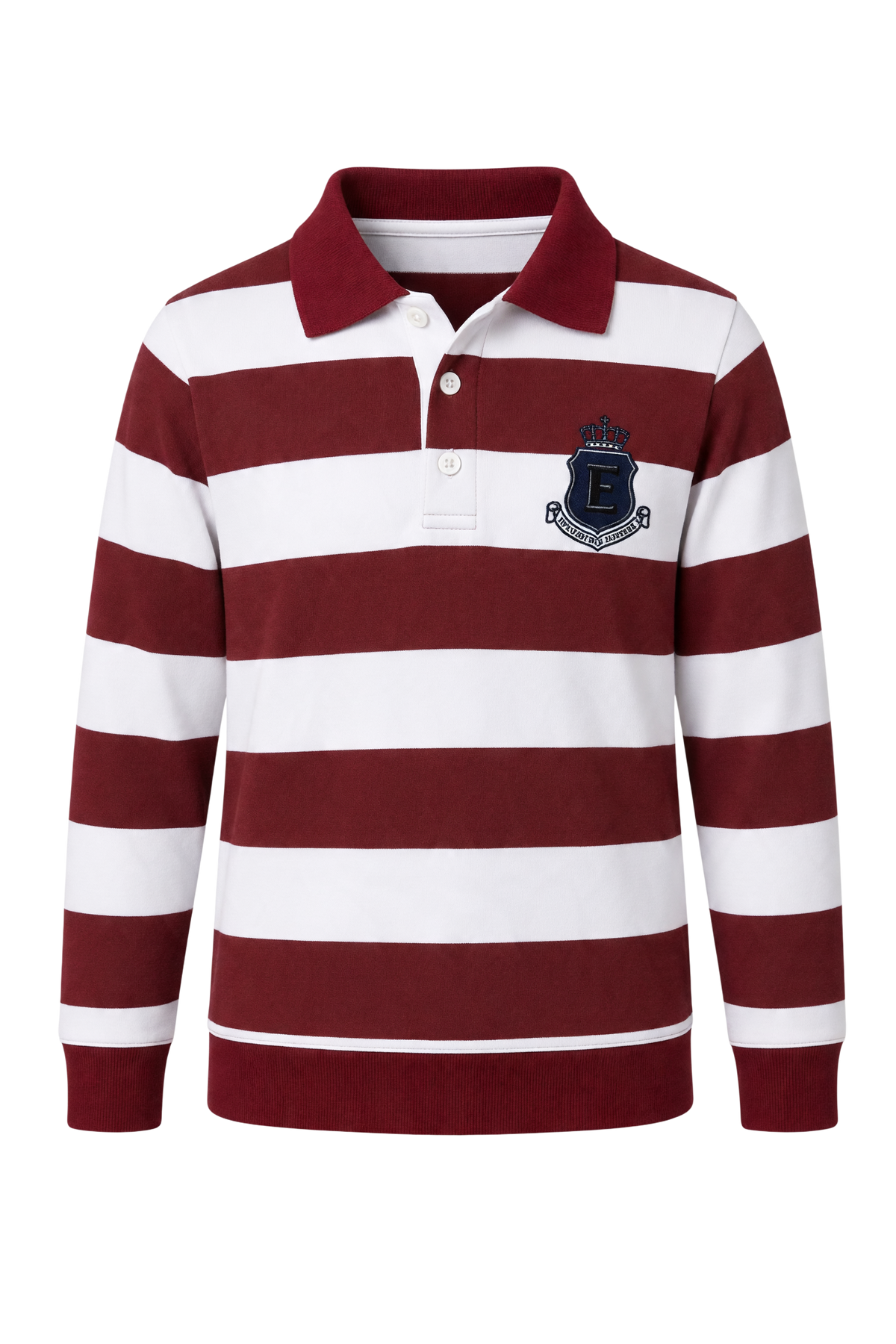 EIRENE - Luxury Fashion for Kids burgundy and white striped long-sleeve polo shirt with embroidered chest crest