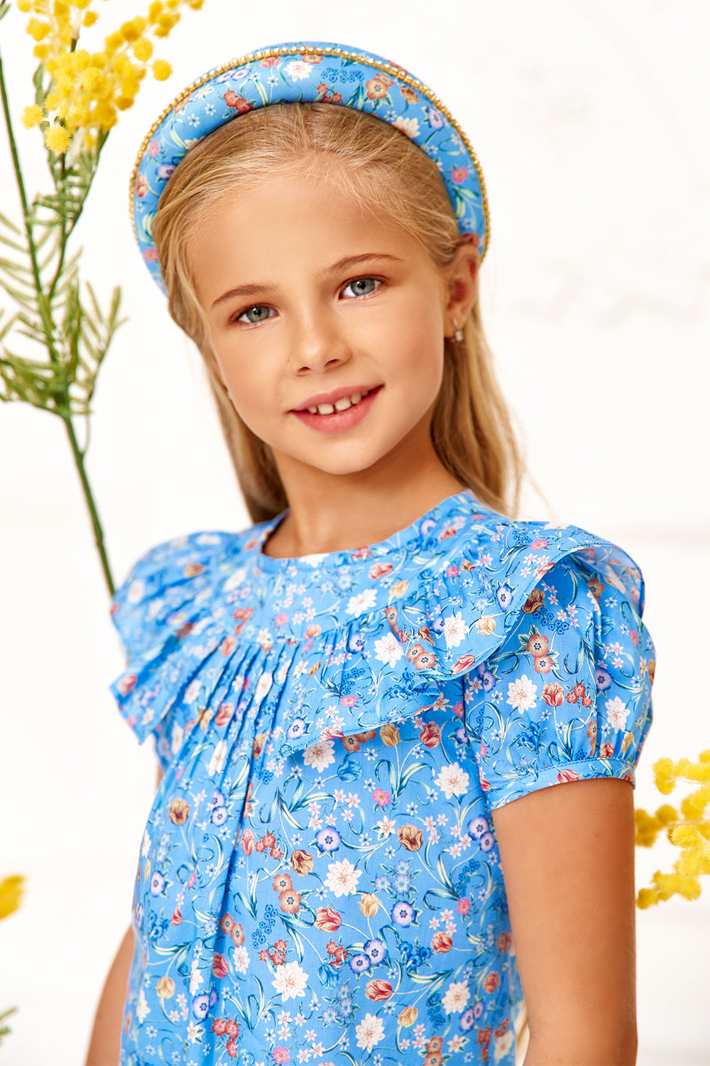 Blue frilled floral Liberty print cotton shirt