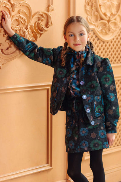 Blurred blue and beige flowers cotton Liberty Tana Lawn shirt