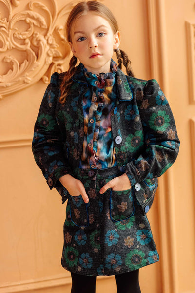 Blurred blue and beige flowers cotton Liberty Tana Lawn shirt