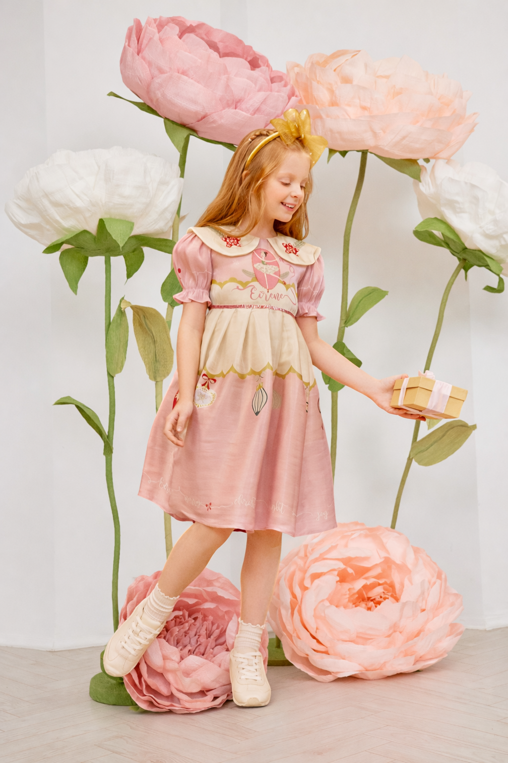 Pink and yellow dress with hand-embellished collar