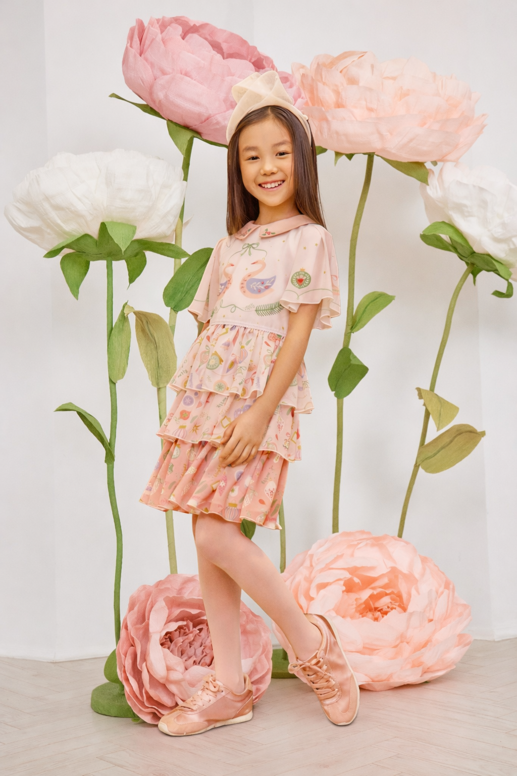 White and pink ombré Christmas dress with hand-embellishments