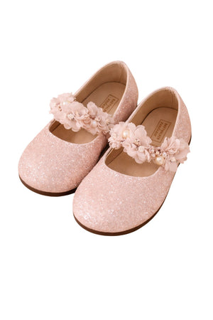 Swarovski crystals and flowers pink velcro strap shoes