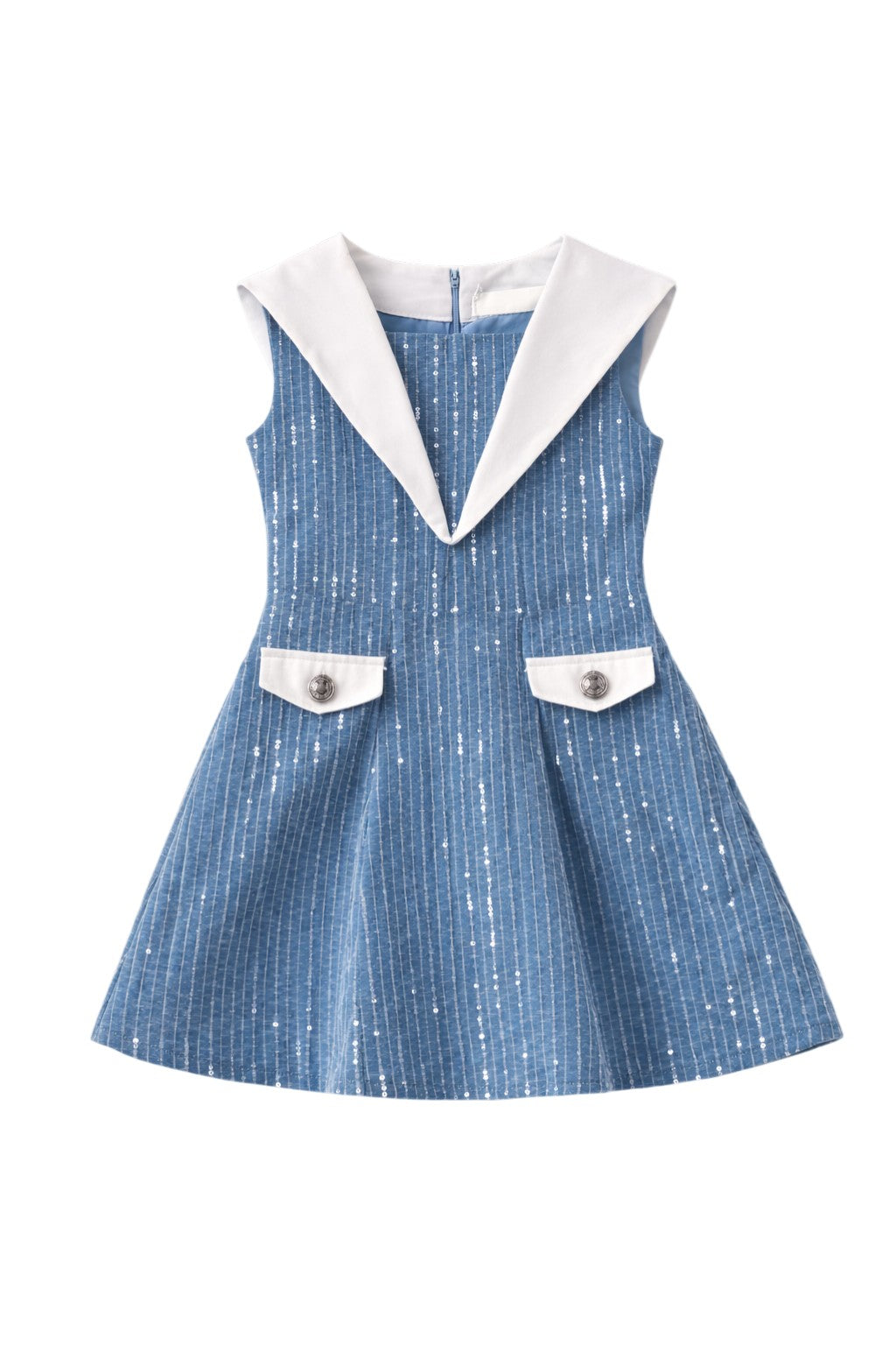 Sleeveless A-line cotton denim dress with sequins