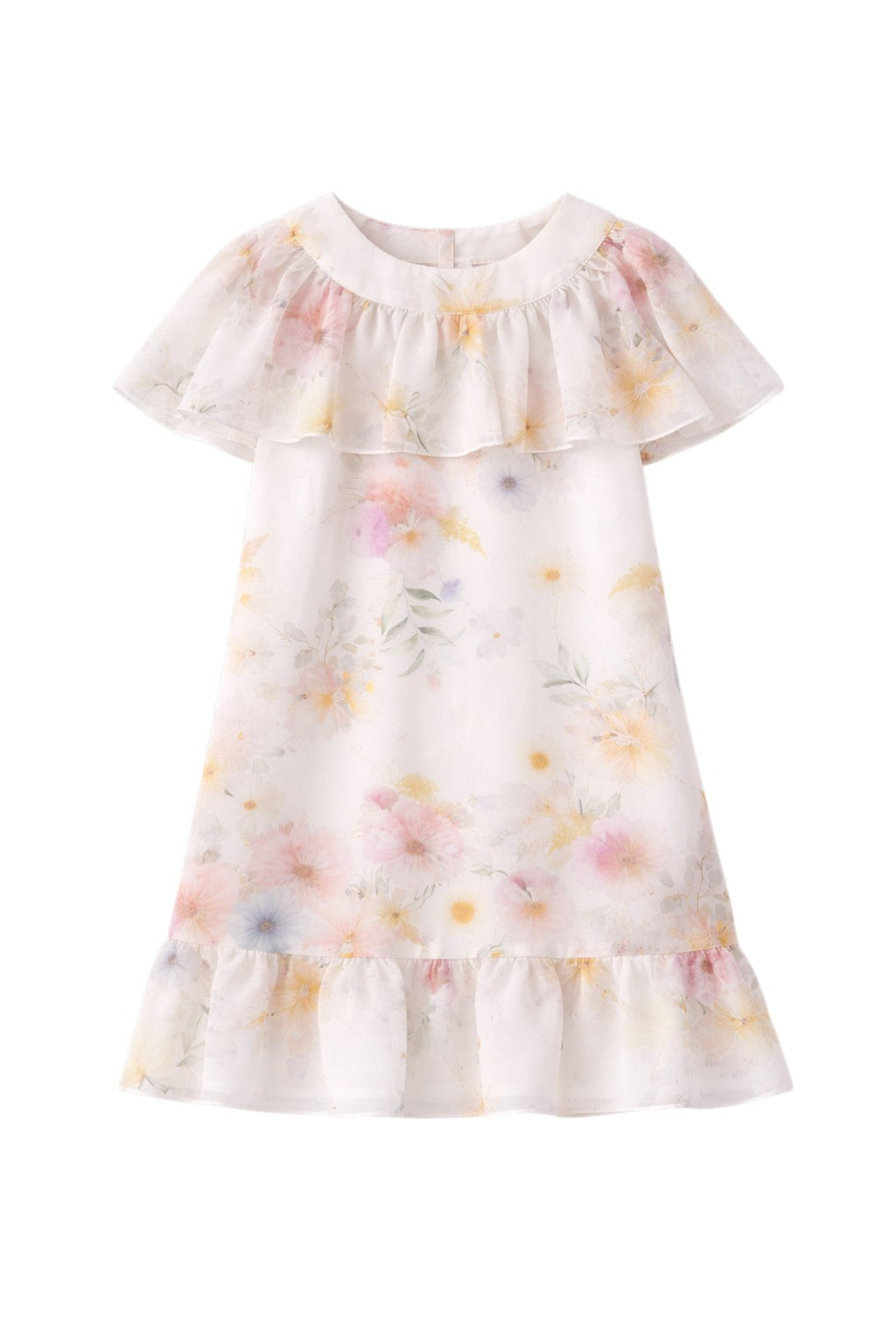 Light chiffon dress with flower print and cape sleeves