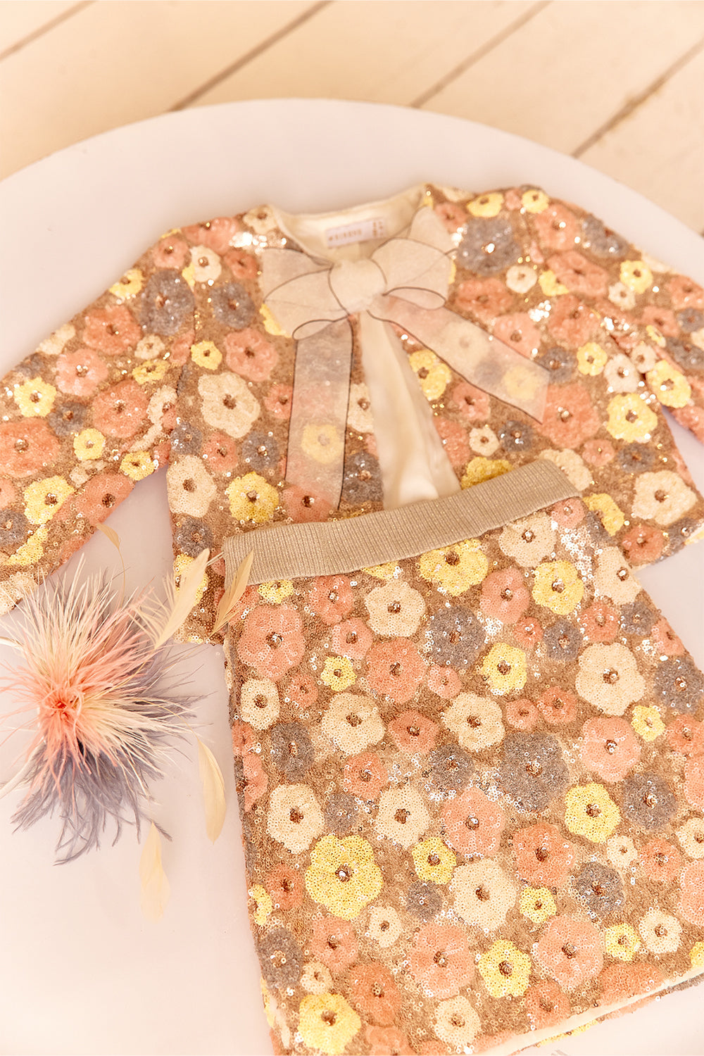 Sequins multi color floral blazer with bow