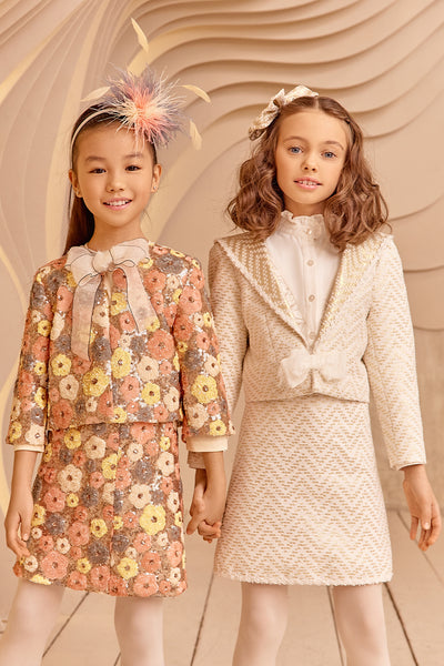 Sequins multi color floral blazer with bow