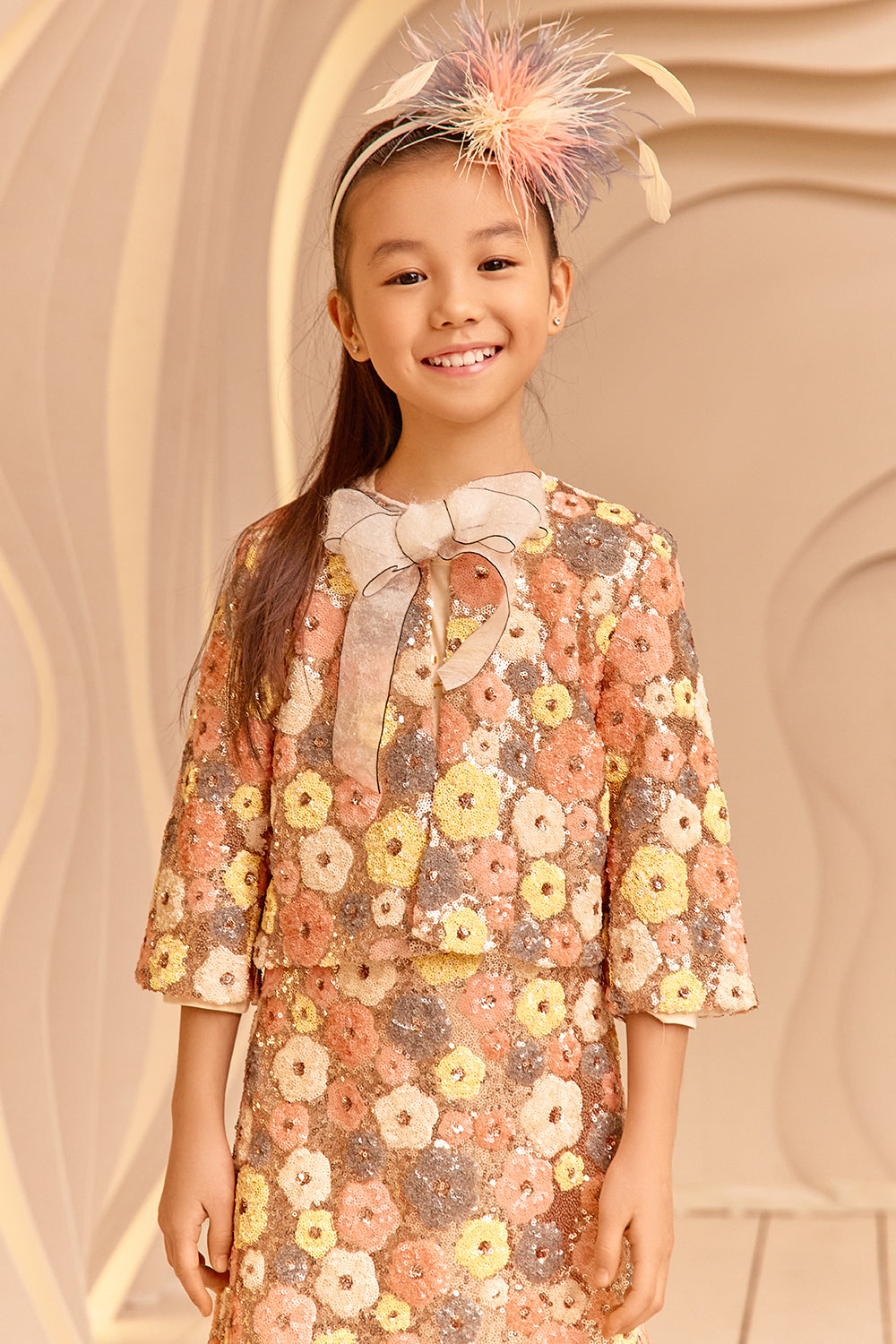 Sequins multi color floral blazer with bow