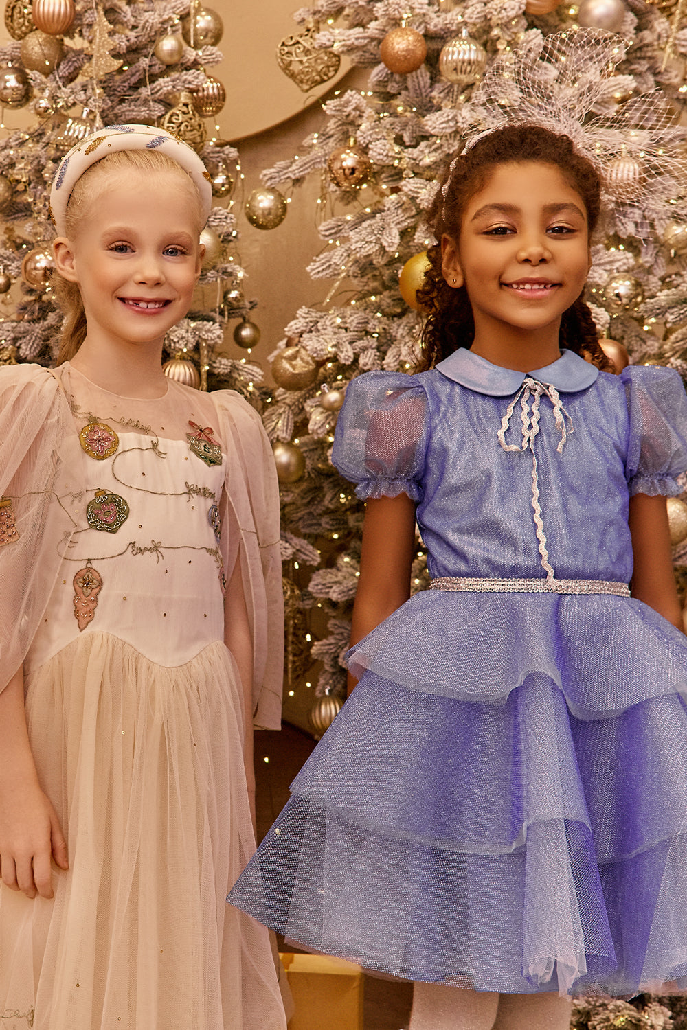 Blue and silver glittery layered dress with collar