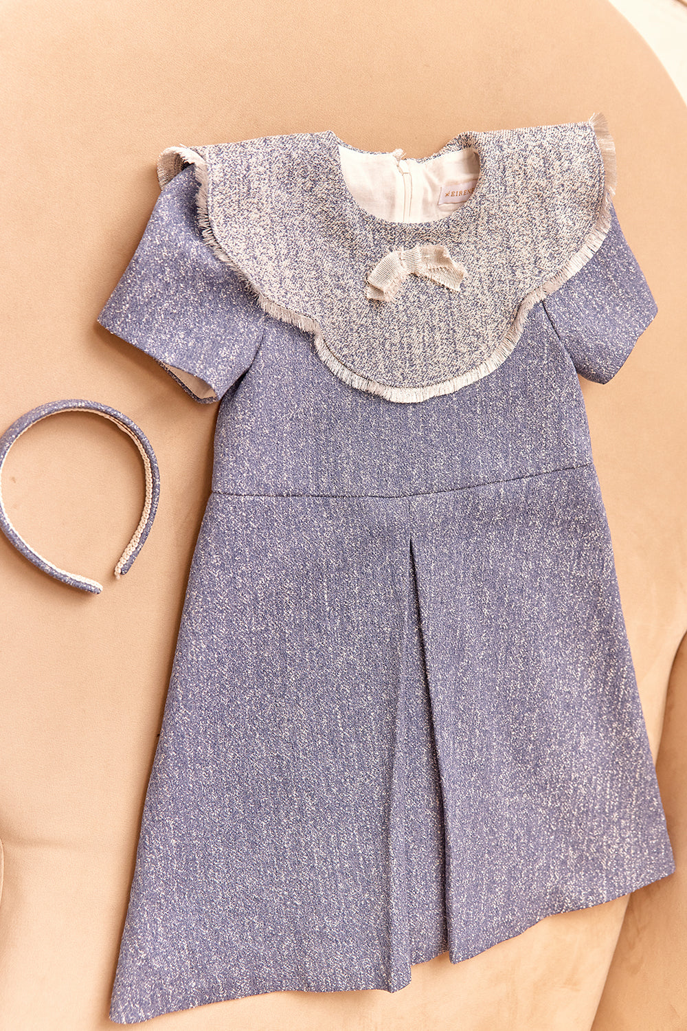 Denim and silver dress with pretty collar and bow
