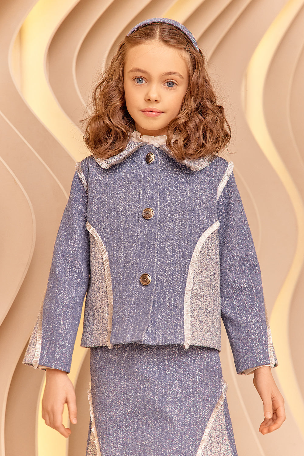 Denim and silver blazer with silver fringes