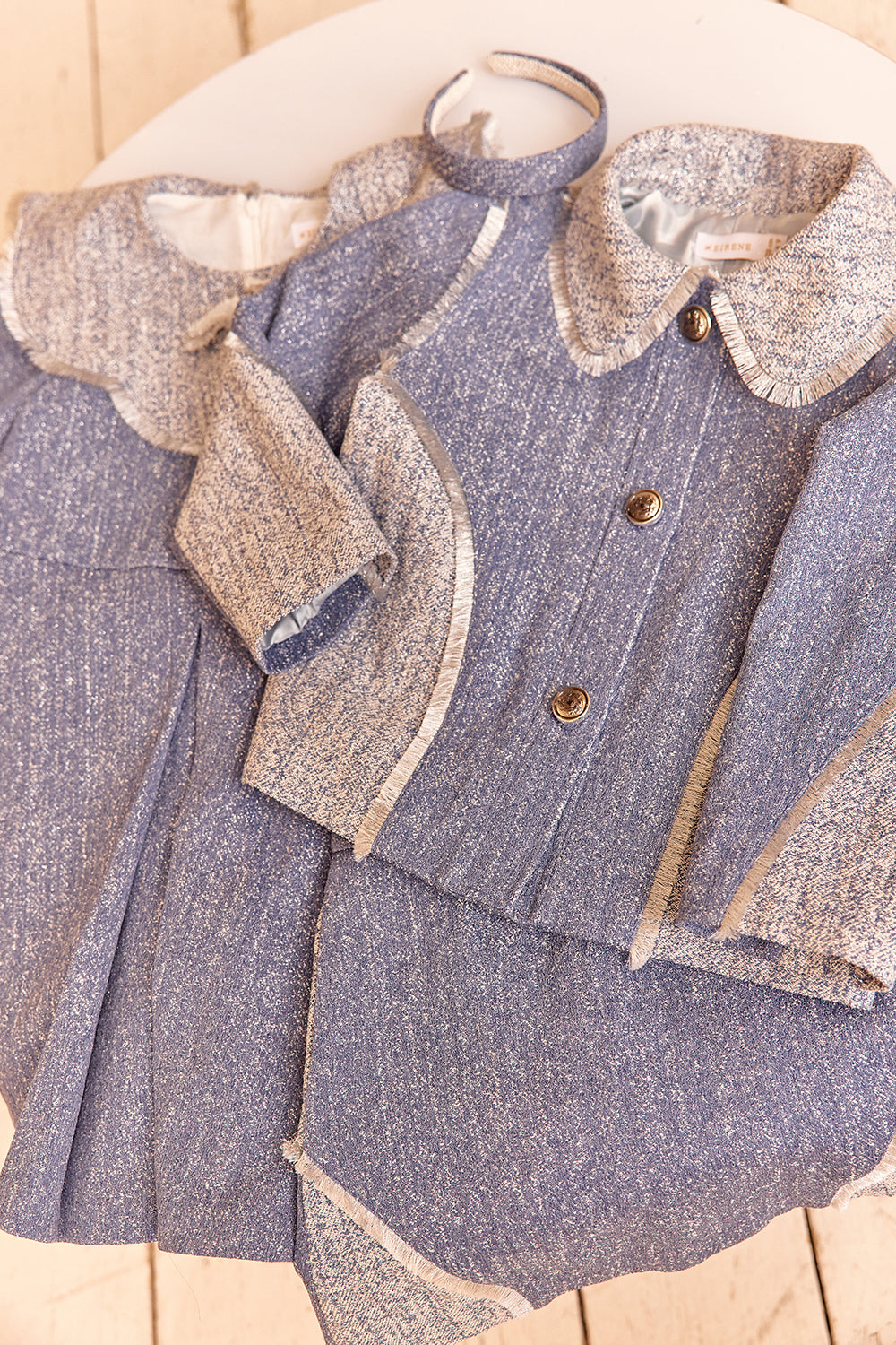 Denim and silver skirt