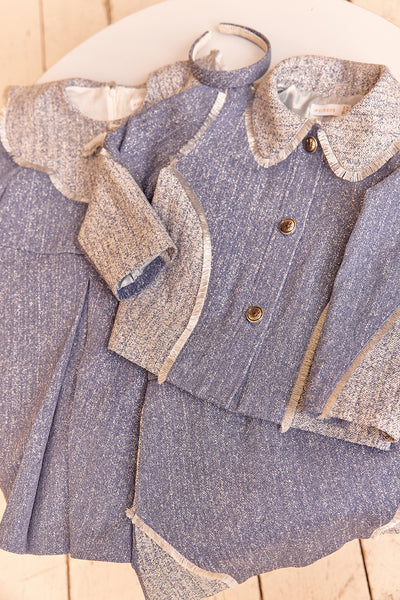 Denim and silver skirt