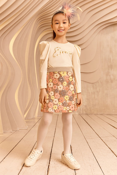 Sequins multi color floral skirt