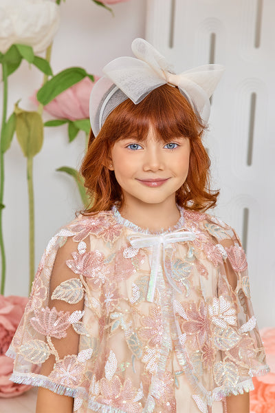 Pink, ivory and mint sequin floral cape dress with fringes