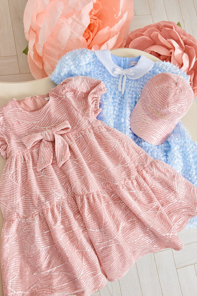 Pink velvet sequin dress with bow