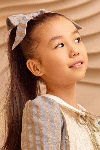 Denim and gold striped hair bow