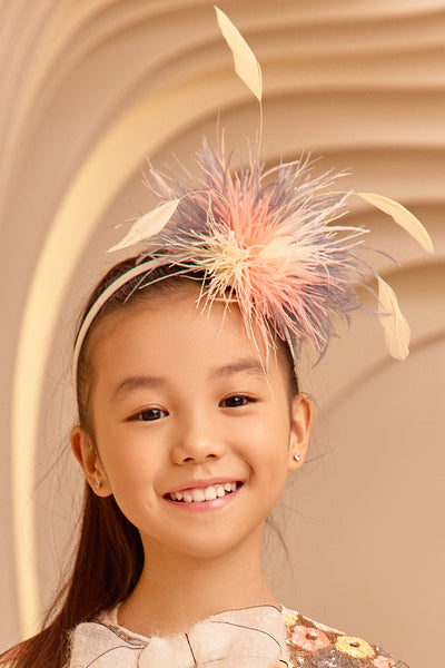 Pink, grey and yellow feathers hairband