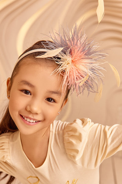 Pink, grey and yellow feathers hairband